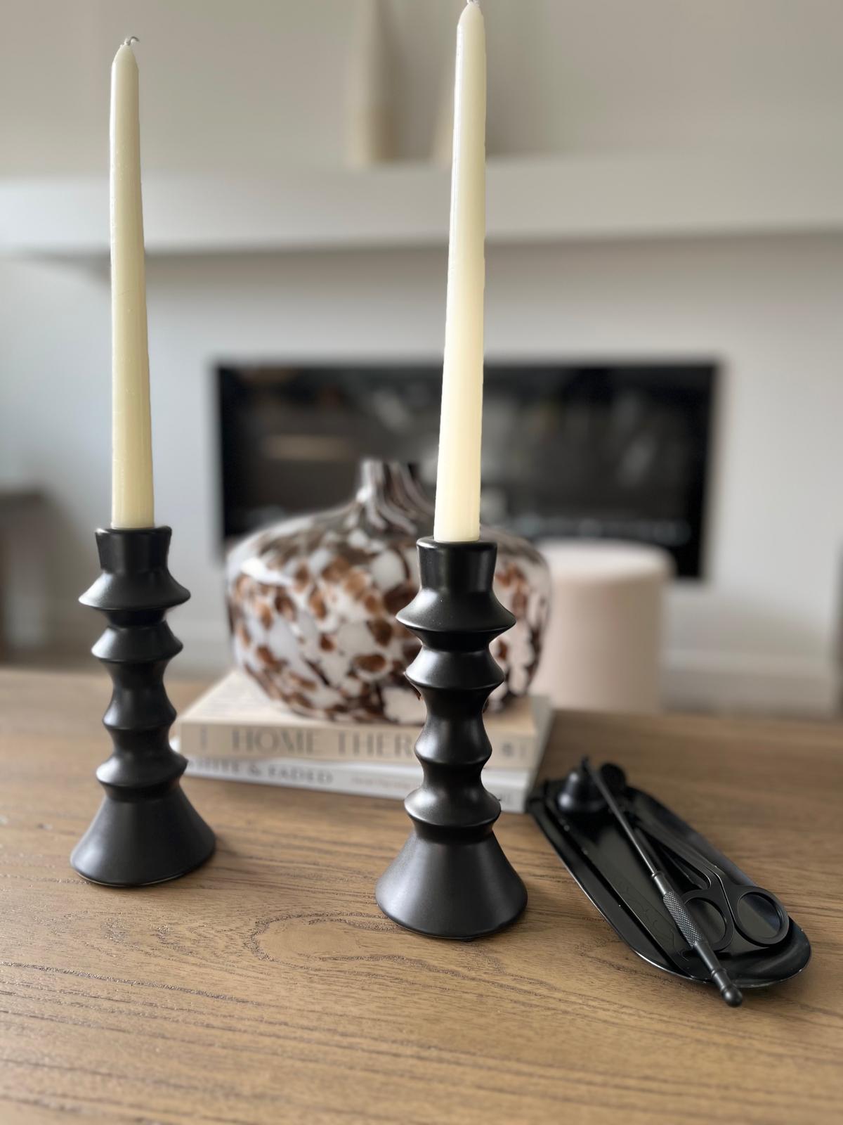 Obsidian Flame Candle Holders (Black) - Set of 2