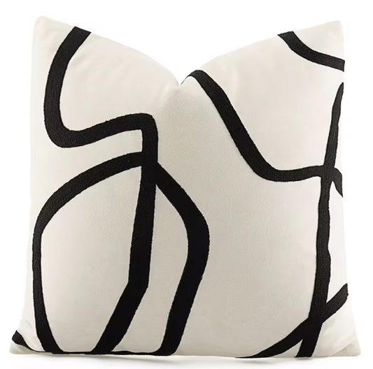 NEW - Black and White Velvet & Wool Throw Pillow Cover - Celeste